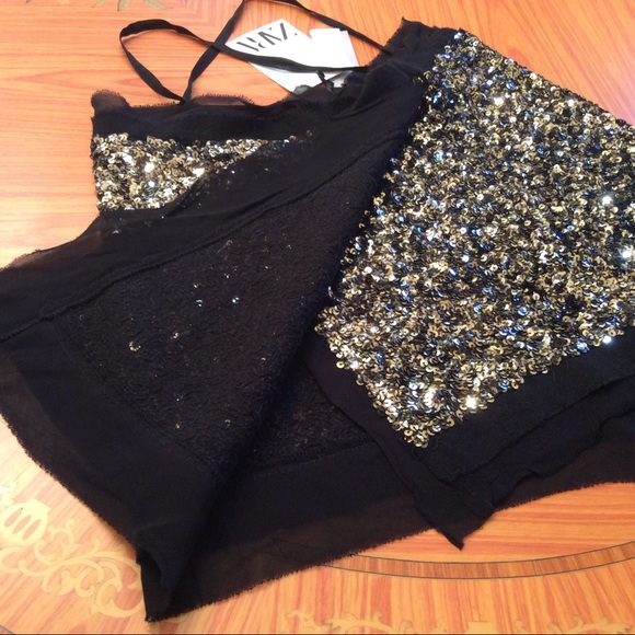 ZARA Limited Edition SEQUIN Chiffon Trimmed Black TOP sz.XS - Picture 16 of 16